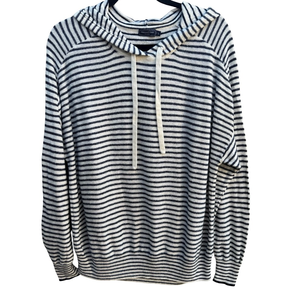 Vineyard Vines Cashmere Coastal Nautical Preppy Beachy Striped Pullover Hoodie L